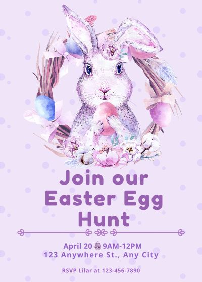Hand Painted Cartoon Rabbit Element Easter party invitation