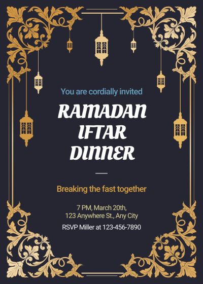 Luxury Style Gold Pattern Frame Ramadan Gathering Party Invitation Letter