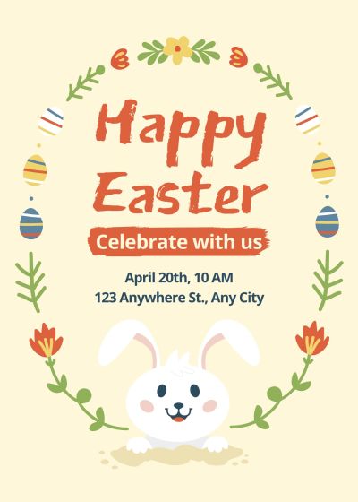 Cute Cartoon Plant Frame Rabbit Easter party invitation Letter