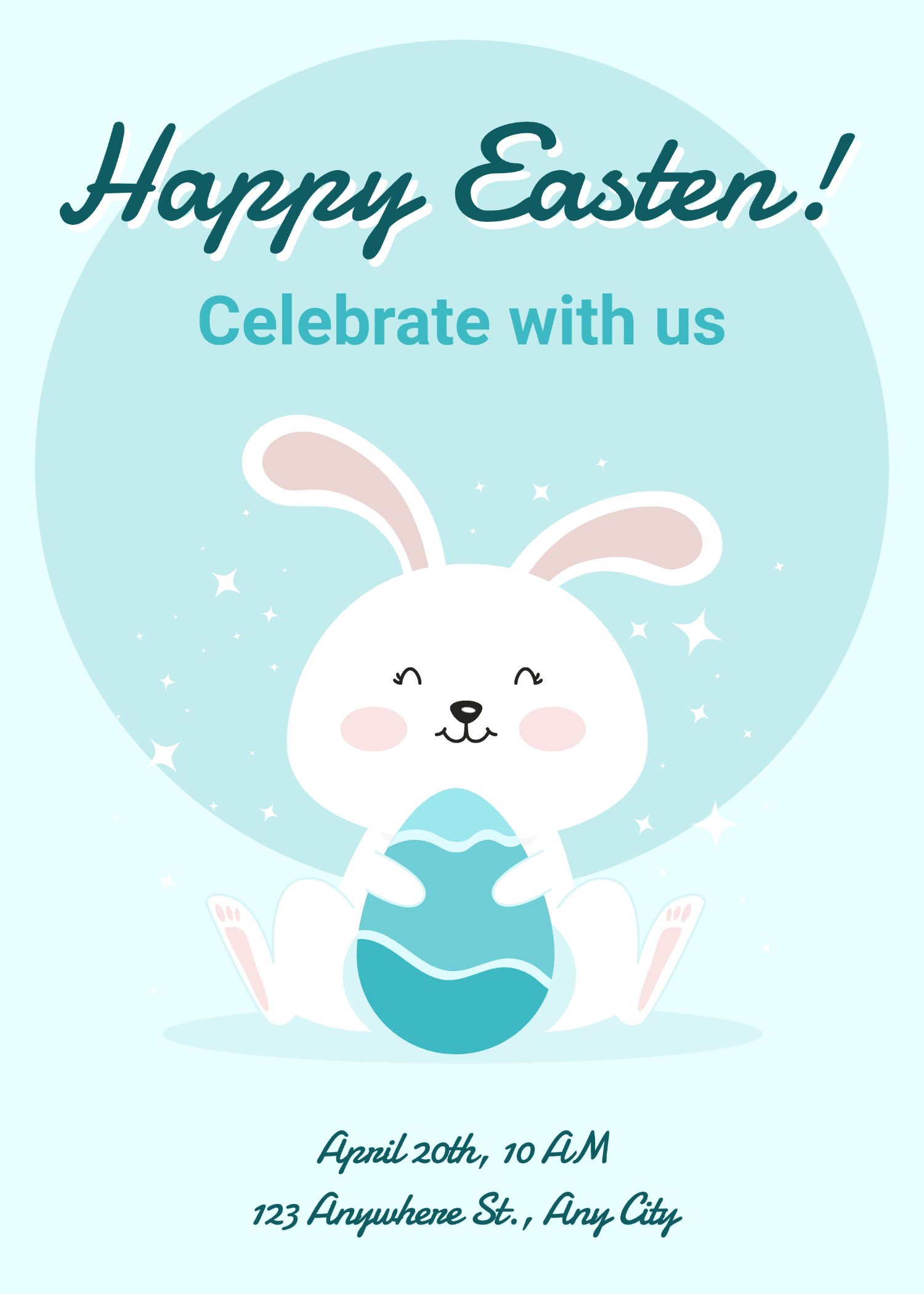 Simple Cute Cartoon Rabbit Element Easter Party Invitation Letter