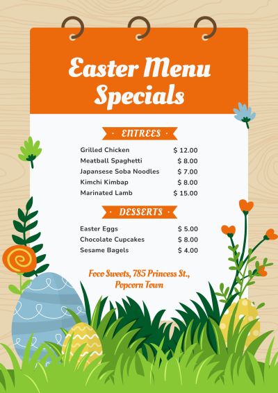 Cartoon Wood Background Easter Dessert Bakery Shop Pastry Menu