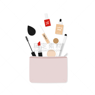 简单,化妆用品,绘画插图,彩妆,矢量,化妆包,扁平化设计,公文包,粉饼,清新