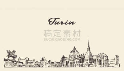 turin skyline italy hand drawn sketch
