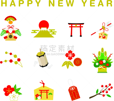 新年前夕,绘画插图,圣伯纳犬,镜饼,华丽的,背景分离,一月,云,梅子,东亚