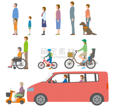 绘画插图,人,侧面视角,看,骑自行车,老年男人,侧面,仅日本人,汽车,交通
