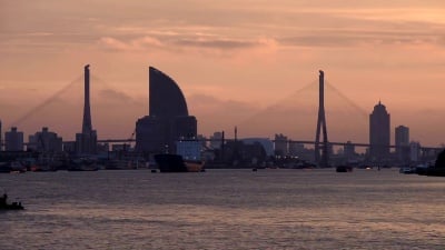 上海都市风光日出，上海黄浦江，外滩风光