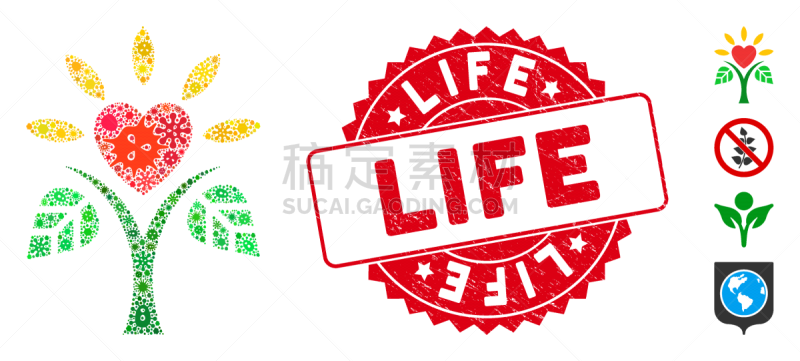 microbe mosaic life icon with grunge round life