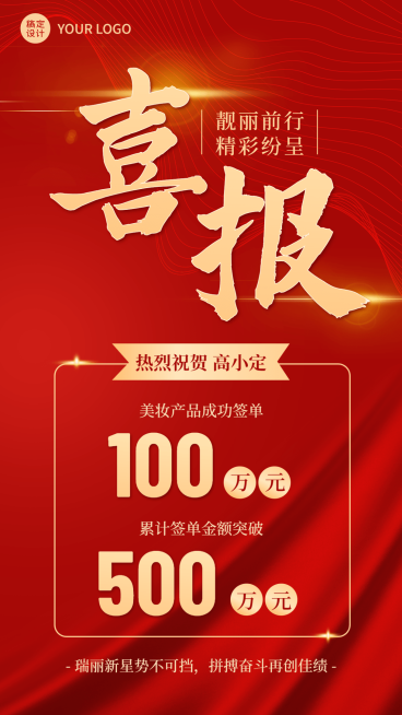微商业绩表彰大字喜报贺报红金喜庆手机海报预览效果