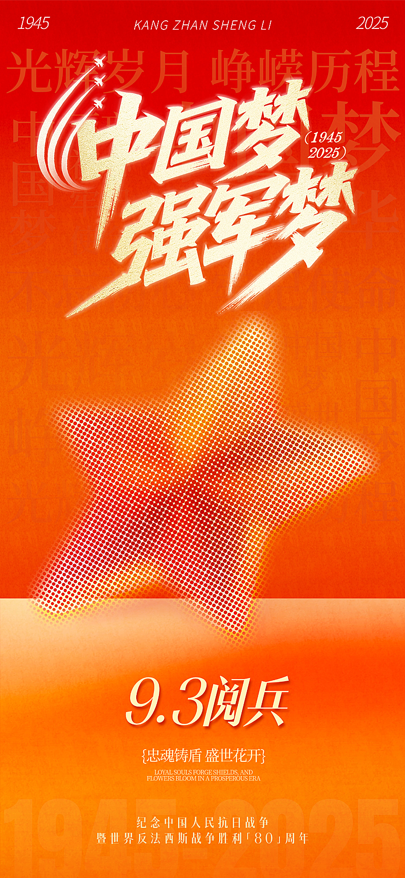 抗战胜利80周年祝福93阅兵党政风喜庆感全屏竖版海报AIGC