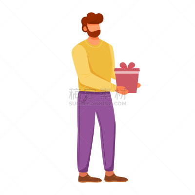 事件,生日,矢量,周年纪念,棕色头发,节日,绘画插图,礼物,男人,平坦的