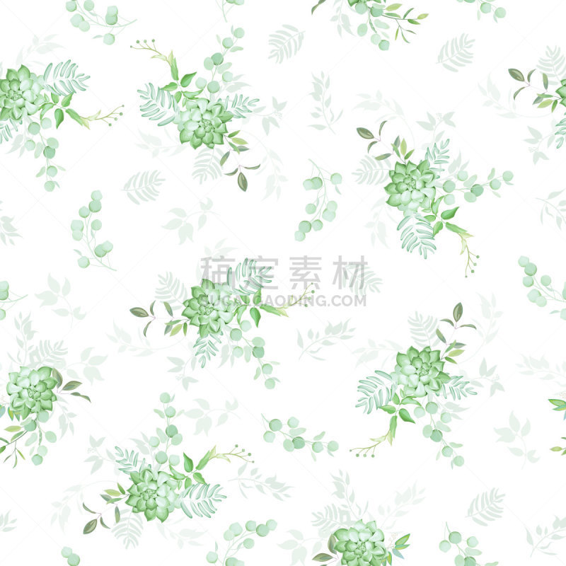 枝繁叶茂,四方连续纹样,高雅,肉质植物,水彩画,图像特效,水彩画颜料,纺织品,热带气候,仙人掌