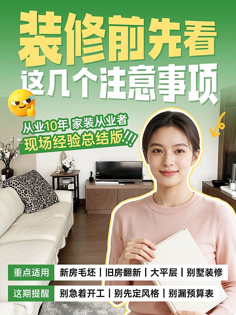 家居装修注意事项科普人像小红书封面