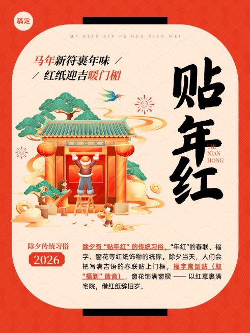 除夕春节习俗科普通用喜庆感扁平风小红书封面预览效果