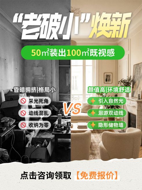 家居家装老破小旧房翻新服务介绍改造对比小红书封面预览效果