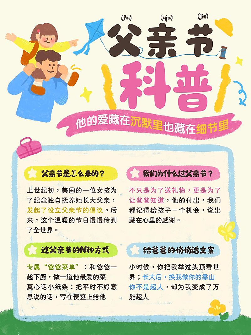 父亲节节日科普通用卡通感小红书配图