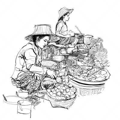 泰国,小贩,街市,蔬菜,篮子,夜市,食品,女人,艺术品,商人