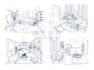 室内,起居室,极简构图,分离着色,轮廓,公寓,房屋,布置,画画,收集