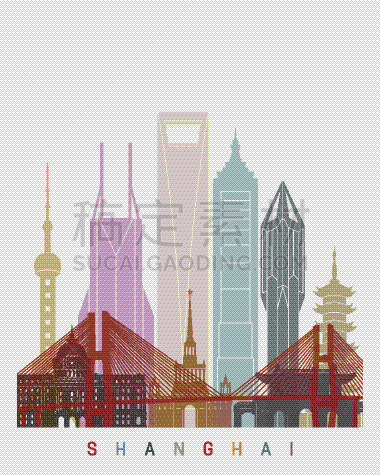 城市天际线,上海,亚洲,创造力,纪念碑,矢量,建筑,彩色图片
