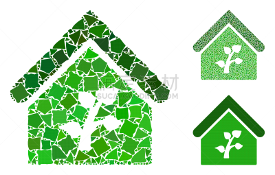 greenhouse building mosaic icon ragged elements