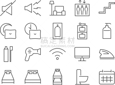 酒店,数字2,图标集,商务,双人床,图像,牙刷,卫生间,高低床,吹风机