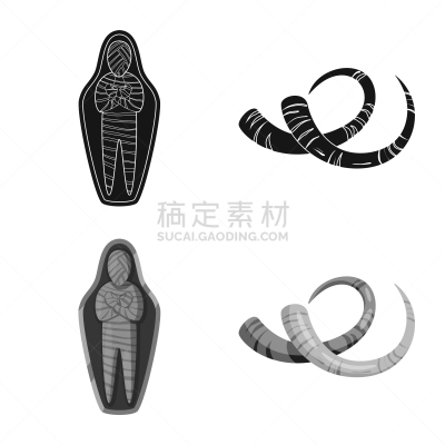 分离着色,组物体,图标集,木乃伊化的,法老,长牙,埃及,鹤嘴斧,研究,工作