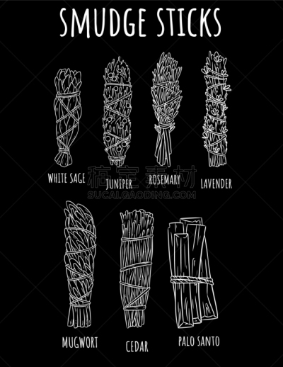 有污迹的,棍,草图,鼠尾草,熏衣草,健康保健,传单,吉普赛人,绘制,布置