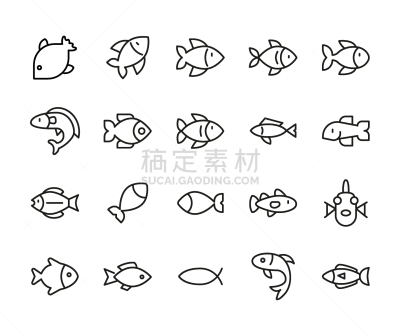 鱼类,图标集,食品,餐馆,动物,品牌名称,河流,背景,绘画插图,水下