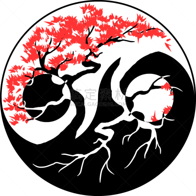 阴阳符,盆景,白色,自然,红色,概念,平衡,图像