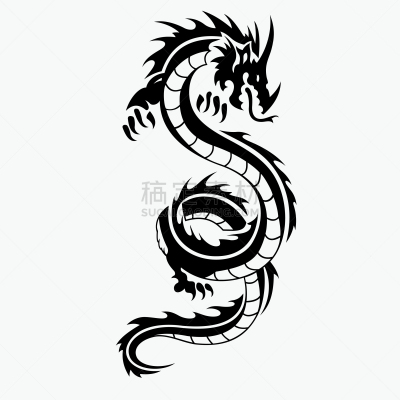 龙,华丽的,传统,翅膀,动物,尾巴,草图,剪影