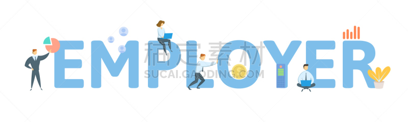 绘画插图,人,文字,概念,平坦的,计算机图标,矢量,分离着色,白色背景,招聘