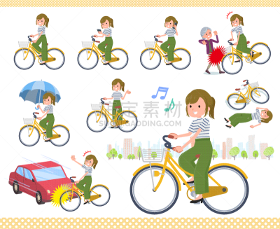 脚踏车,女人,卡其布,平坦的,城市,宽的,裤子,可爱的,汽车,宽腿裤