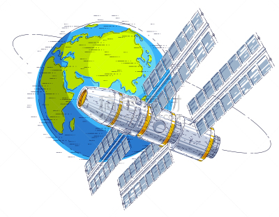 太空船,国际空间站,细的,地球形,绘画插图,卫星,矢量,太阳能电池板,人造的,线条