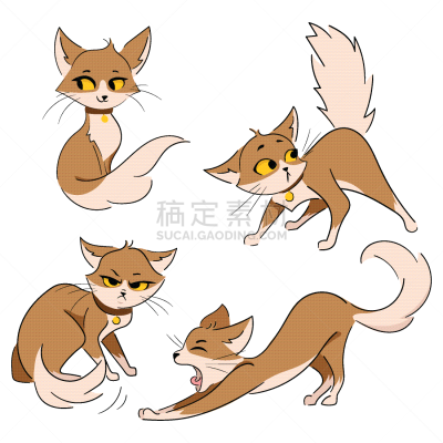 可爱的,红色,猫,卡通,舞台,小的,动物,面部表情,收集,站