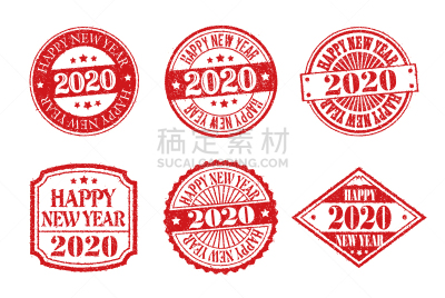 2020,贺卡,新年前夕,绘画插图,橡皮章,矢量,电子收费系统,背景分离,复古风格,肮脏的
