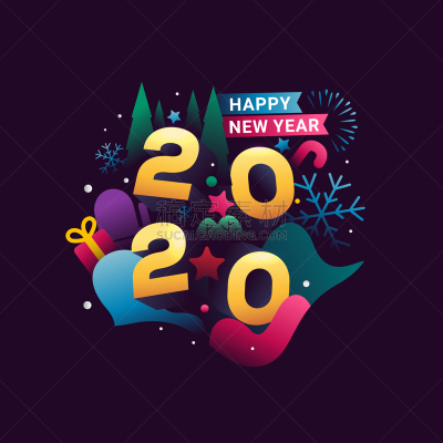 2020,新年前夕,商务,雪,模板,节日,图像特效,礼物,分离着色,问候