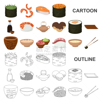 寿司,调味品,漫画,计算机图标,国内著名景点,传统,图像,矢量,布置,收集