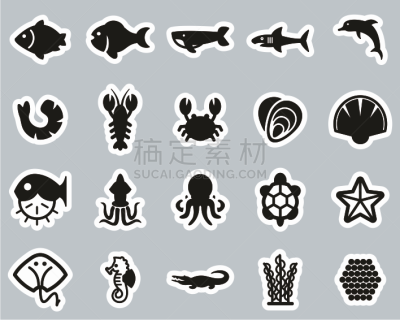 标签,海产,海洋生命,计算机图标,黑白图片,巨大的,背景分离,简单,细的,鲨鱼