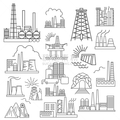 工厂,图标集,计划书,建筑体,细的,线图标,商务,工程师,图像