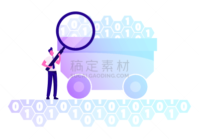 绘画插图,男商人,数据,概念,巨大的,二进制码,矢量,放大镜,编码,数字
