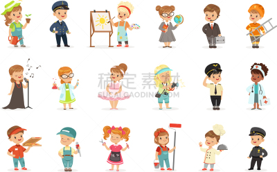 儿童,可爱的,各行各业人员,职业,制服,人,多样,婴儿,微笑,布置