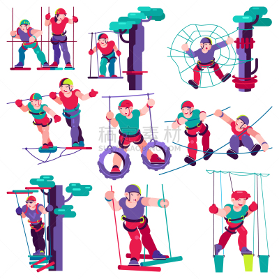 kids rope child character climbing in