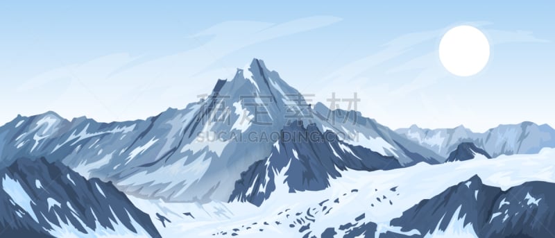 全景,山顶,自然,垂直画幅,图像,雪,矢量,户外,天空,剪影