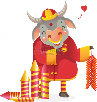 母牛,可爱的,传统,贺卡,春节,中文,新年前夕,十二生肖,动物,节日