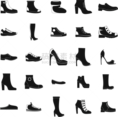 时尚,鞋具,鞋子,图标集,极简构图,足,男人,女人,黑色,高雅