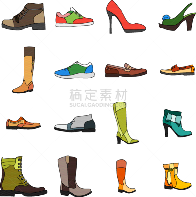 男人,鞋具,鞋子,女人,计算机图标,扁平化设计,分离着色,运动鞋,凉鞋,收集