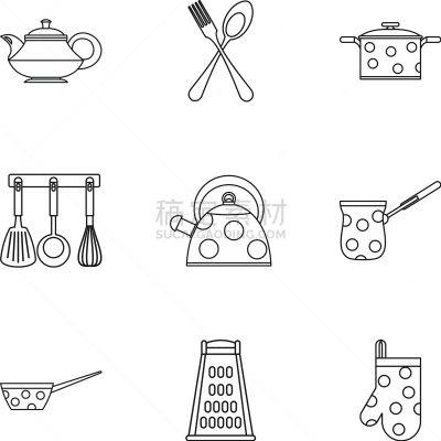 轮廓,厨房器具,计算机图标,银餐具,分离着色,数字9,晚餐,食品,擦菜板,收集