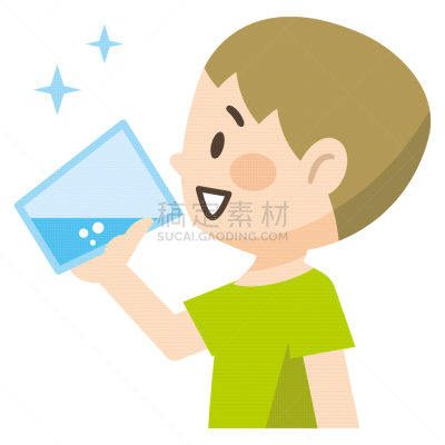 水,男孩,绘画插图,玻璃杯,可爱的,饮料,人,白色背景,仅日本人,生活方式
