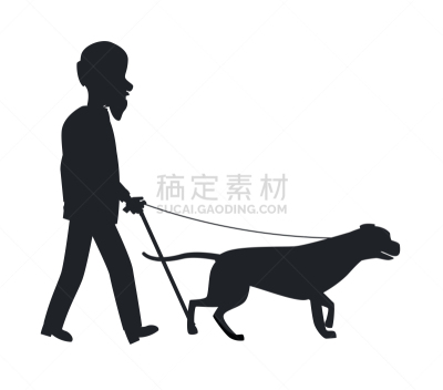 老年男人,狗,宠物,矢量,拿着,导游,暗色,狗链,父亲,导盲犬