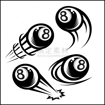 球袋,8号球,四个物体,白色,分离着色,循环利用,红色,运动,布置