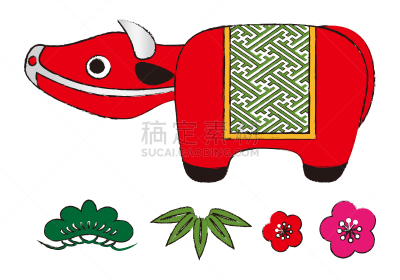母牛,绘画插图,日本,小雕像,矢量,可爱的,华丽的,纸玩偶,新年前夕,食品